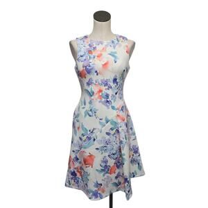 Calvin Klein Cottagecore Floral Scuba Skater Fit & Flare Dress Size 2 Watercolor